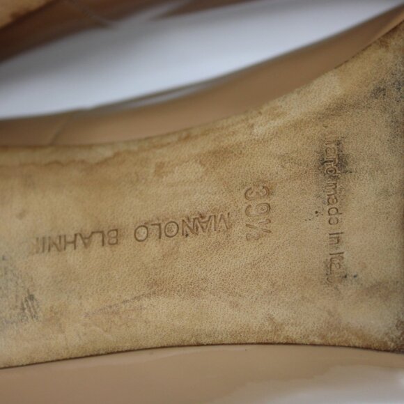 Manolo Blahnik 39.5 US 8.5/9 Nude Pumps Heels Shoes Patent Leather Pointy Toe - Picture 14 of 16